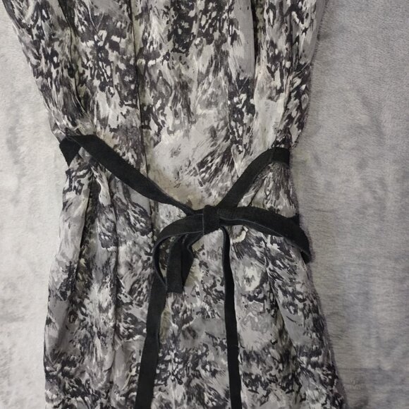 Ella Moss Women S Silk Sleeveless Black Gray Abstract Print Sheer Dress TieWaist - Picture 7 of 8